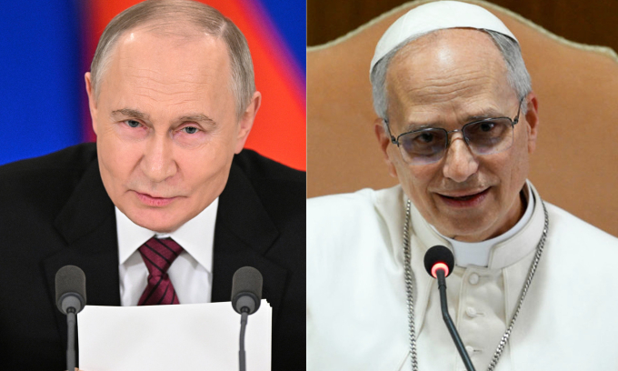Tổng thống Putin và Giáo hoàng Leo XIV. Ảnh: AFP