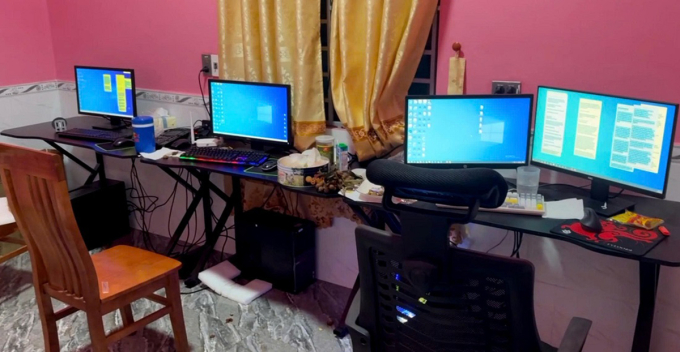 Nhóm tội phạm ở Việt Nam tự mua máy tính, tổ chức hoạt động lừa đảo tại nhà riêng. Ảnh: Hòa Vang