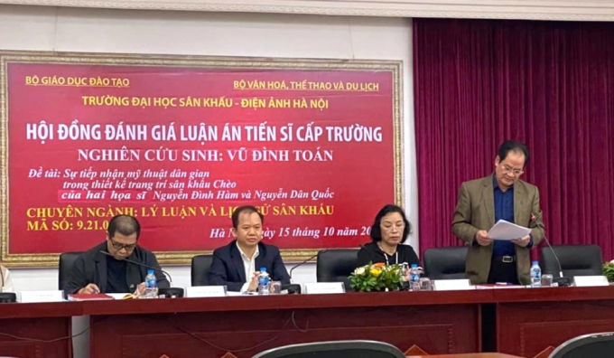 Hội đồng đánh giá luận án tiến sĩ cấp trường tại Đại học Sân khấu - Điện ảnh Hà Nội năm 2021. Ảnh: Website nhà trường
