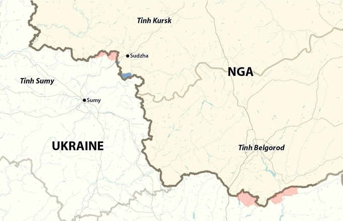 Vị trí tỉnh Sumy của Ukraine và tỉnh Kursk của Nga. Đồ họa: RYV