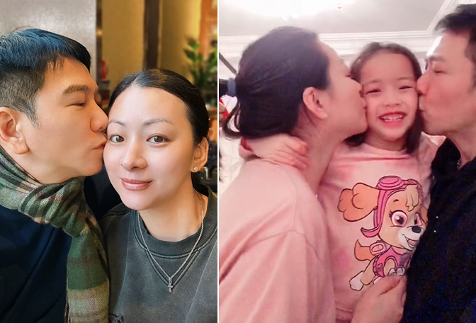 Ôn Triệu Luân, 61 tuổi, bên vợ con, Triệu Đình kém chồng 20 tuổi. Ảnh: Douyin