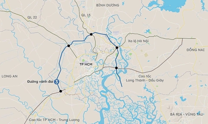 Hướng tuyến Vành đai 3 TP HCM. Đồ họa: Khánh Hoàng
