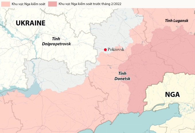 Vị trí Povkrovsk, tỉnh Donetsk và tỉnh Lugansk. Đồ họa: RYV