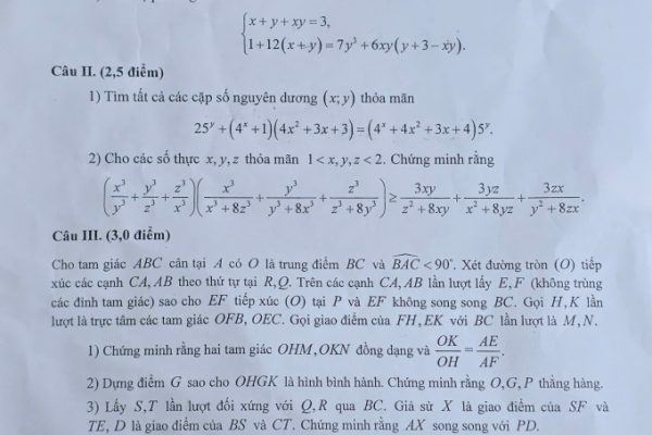 Đề thi Toán vòng 2 lớp 10 chuyên KHTN (có đáp án)