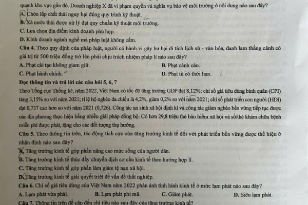 Đề thi Giáo dục kinh tế và pháp luật tốt nghiệp THPT 2025
