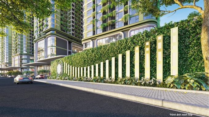 Dải cây xanh liên hoàn dài 300 m tại mặt tiền là điểm nhấn của dự án. Ảnh phối cảnh La Pura