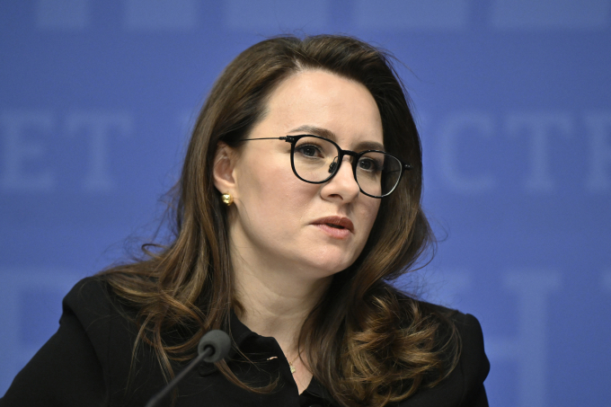 Bà Yulia Svyrydenko tại cuộc họp báo ở thủ đô Kiev, Ukraine ngày 8/5. Ảnh: AFP