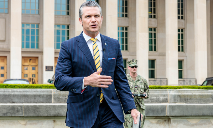 Bộ trưởng Quốc phòng Mỹ Pete Hegseth tại Lầu Năm Góc hôm 10/7. Ảnh: US Marine