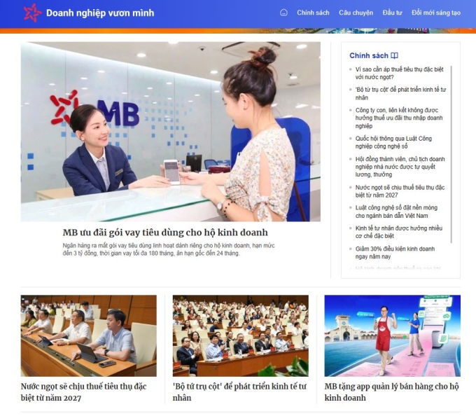 Giao diện trang Doanh nghiệp vươn mình trên VnExpress.
