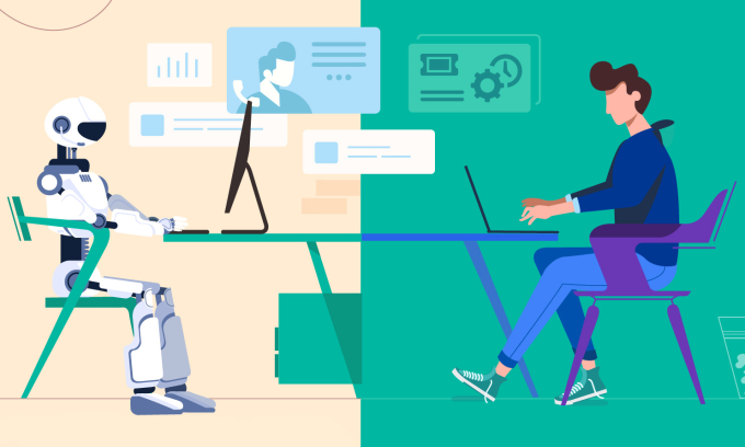 Minh họa con người tương tác với máy móc. Ảnh: Medium