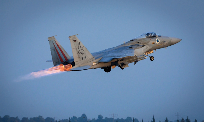 Tiêm kích F-15 cất cánh từ căn cứ Tel Nor ở Israel ngày 1/1/2024. Ảnh: Times of Israel
