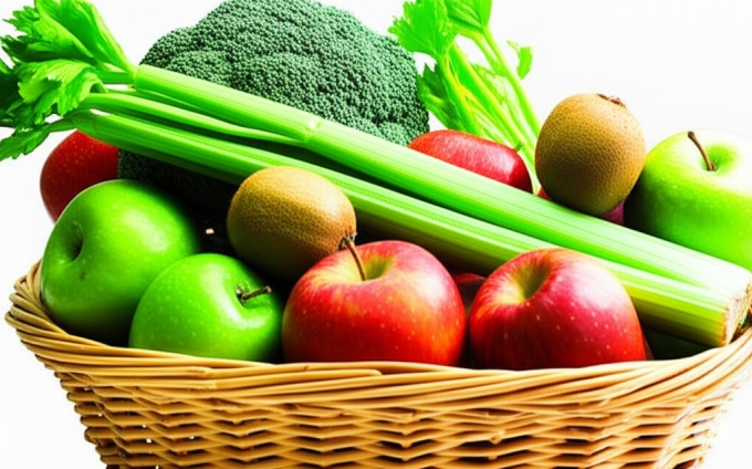 Táo, cần tây, kiwi, có tác dụng làm trắng răng, ngừa hôi miệng. Ảnh: AI