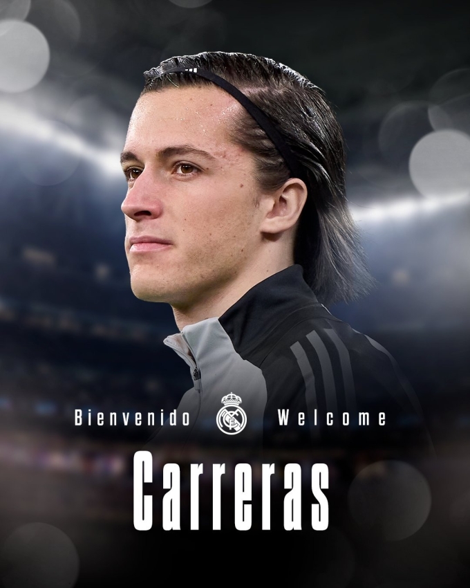 Real thông báo tuyển mộ Carreras trên các nền tảng truyền thông cuối ngày 14/7. Ảnh: Real Madrid