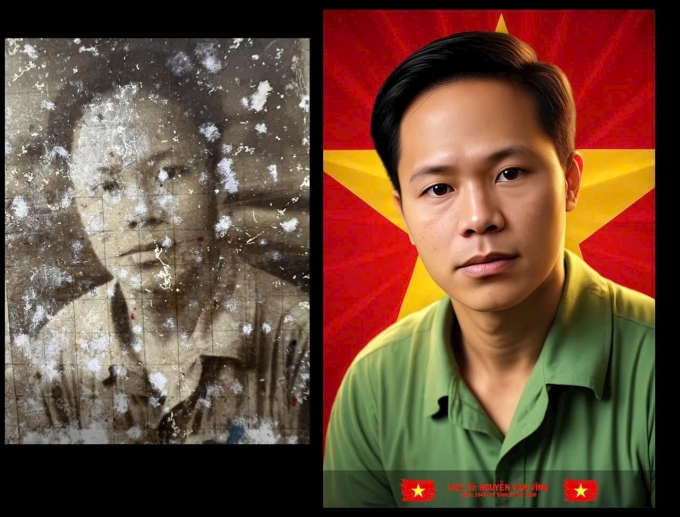 Ảnh liệt sĩ Nguyễn Văn Vĩnh (1948-1968) quê ở Văn Long, Hạ Hòa, Phú Thọ, hy sinh tại Quảng Trị, được anh Thắng phục dựng đầu năm 2025. Ảnh: Nhân vật cung cấp