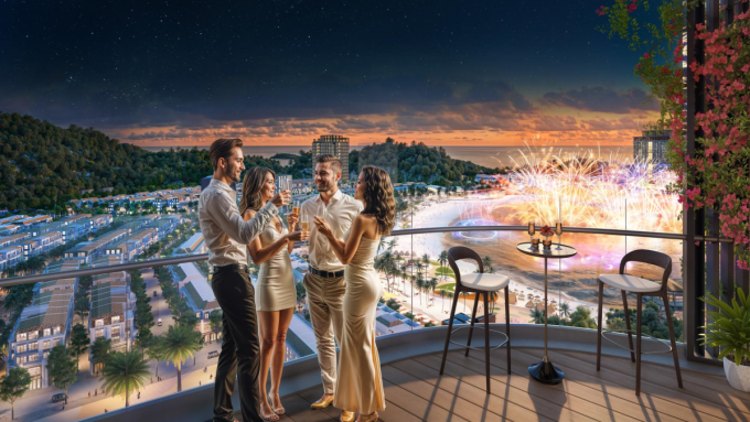 Phối cảnh 3D khoảng ban công 1,2 m được thiết kế như một góc chill giữa tầng không. Ảnh: Sun Property