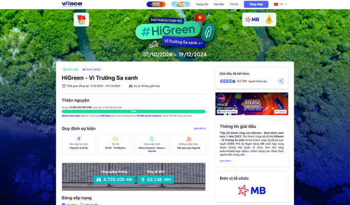 Chiến dịch HiGreen của MBBank tổ chức trên vRace. Ảnh: vRace