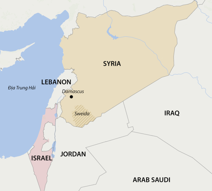 Vị trí Israel, Syria và tỉnh Sweida. Đồ họa: WP
