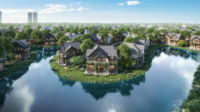 Căn biệt thự nằm cuối nhánh đảo có tầm nhìn rộng gấp rưỡi những căn còn lại. Ảnh: Ecopark