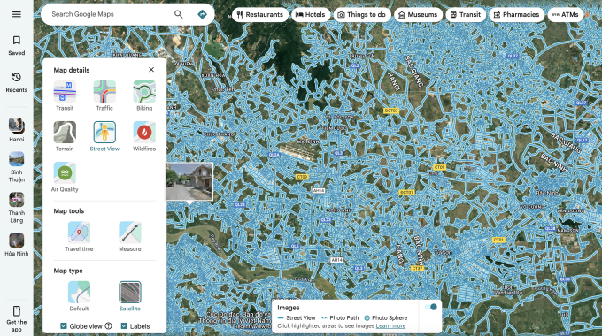 Giao diện Street View trên website của Google Maps. Ảnh chụp màn hình