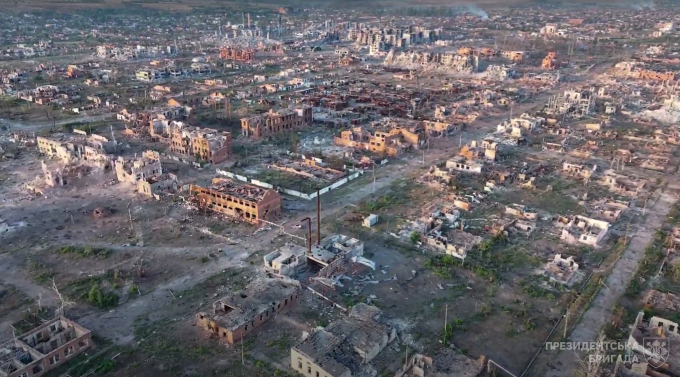 Cảnh đổ nát ở Vovchansk, tỉnh Kharkov tháng 9/2024. Ảnh: AFP