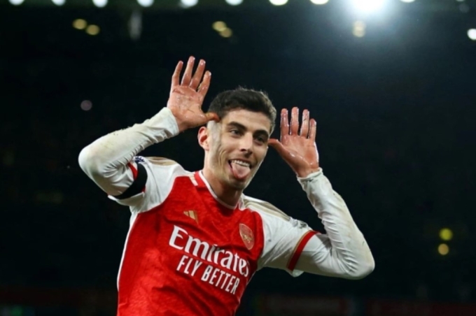 Kai Havertz ăn mừng khi ghi bàn thứ ba trong trận Arsenal thắng Chelsea 5-0 trên sân Emirates, London, Anh ngày 23/4/2024. Ảnh: Reuters