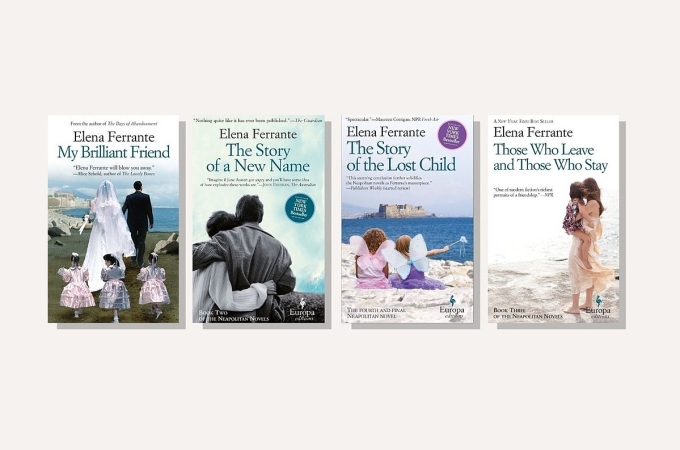 Bốn quyển thuộc bộ tiểu thuyết Neapolitan của nhà văn Elena Ferrante. Trong đó, My Brilliant Friend có bản dịch tiếng Việt với tên Người bạn phi thường, nhà xuất bản Nhã Nam phát hành năm 2021. Ảnh: Europa Editions