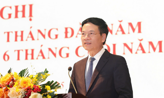 Bộ trưởng Khoa học và Công nghệ Nguyễn Mạnh Hùng phát biểu tại Hội nghị sơ kết 6 tháng đầu năm 2025, ngày 14/7. Ảnh: TTTT