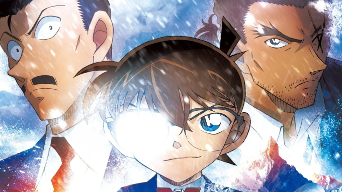 Ba nhân vật chính trong phần Dư ảnh của độc nhãn, từ trái qua: thám tử Mori Kogoro, Edogawa Conan và thanh tra Yamato Kansuke. Ảnh: Toho