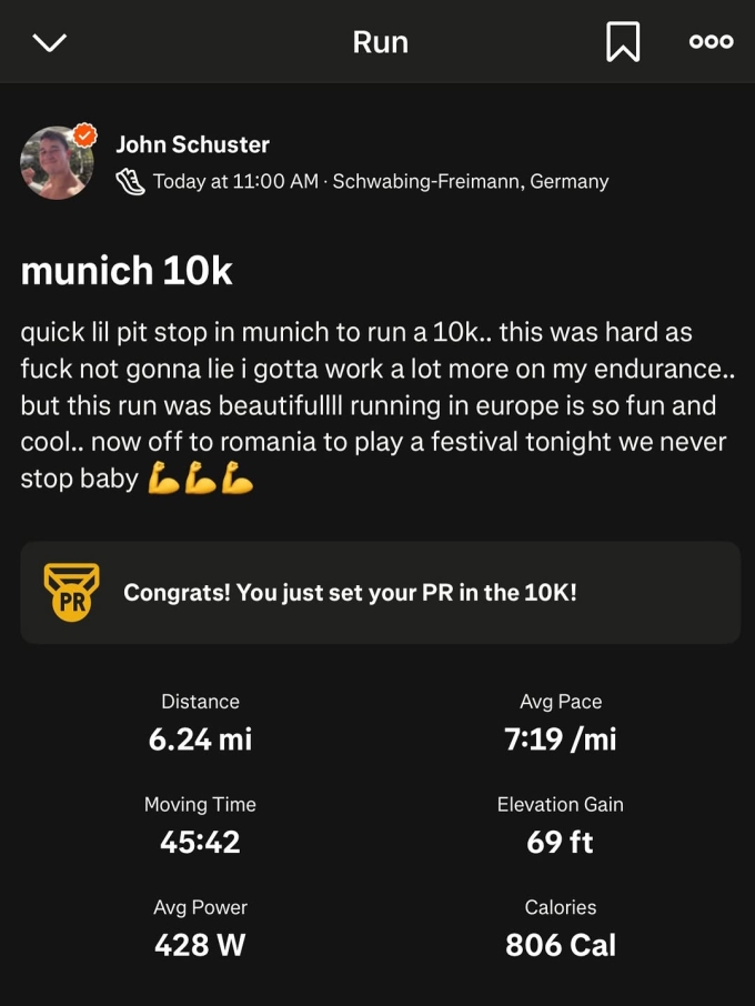 Thành tích của John Summit tại SportScheck RUN Munchen. Ảnh: Instagram / John Summit