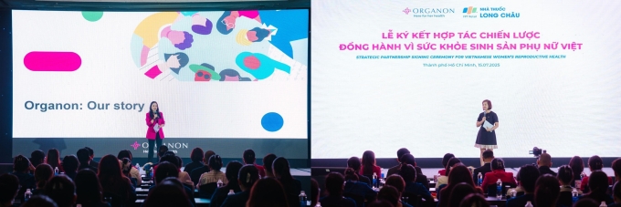 Đại diện Organon Việt Nam, Long Châu (phải) phát biểu tại sự kiện. Ảnh: LC