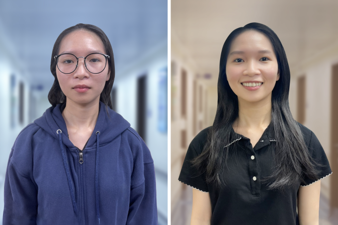 Chị Nguyệt trước và sau mổ cận tại Trung tâm Mắt Công nghệ cao. Ảnh: Bệnh viện Đa khoa Tâm Anh