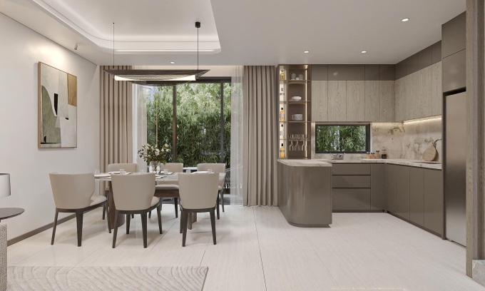 Không gian phòng khách nhà phố liền kề 6 m. Ảnh: Prodezi Long An