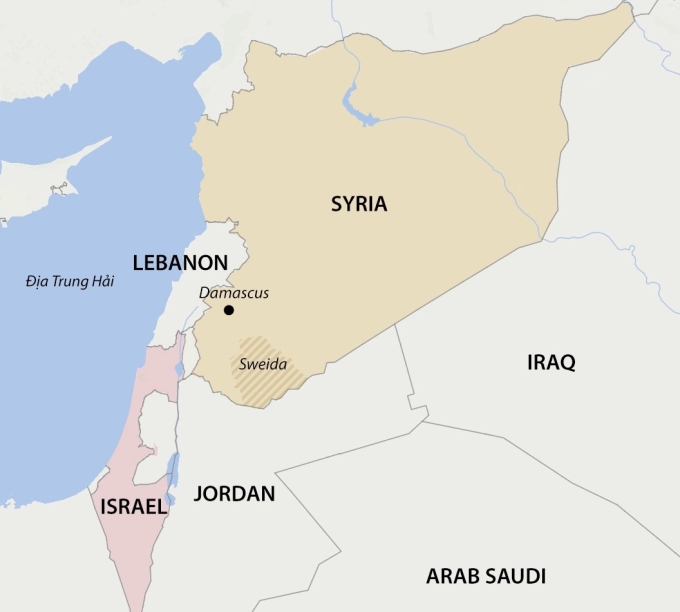 Vị trí Israel, Syria và tỉnh Sweida. Đồ họa: WP