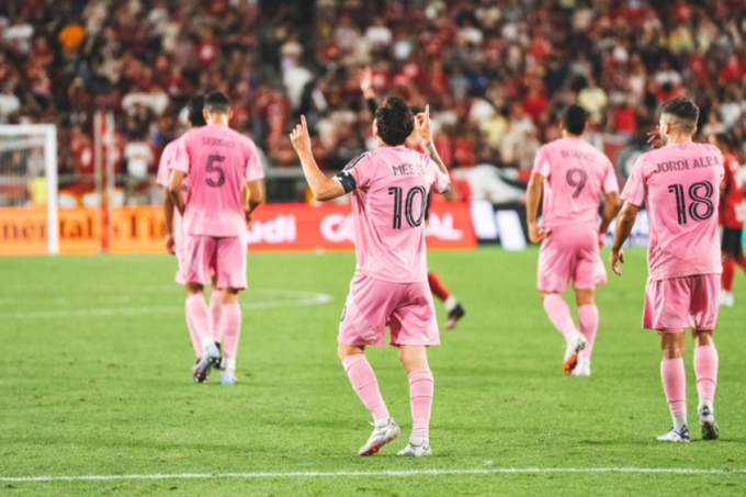 Messi mừng bàn trong trận Inter Miami thắng New York Red Bulls 5-1 tại Red Bull Arena, Harrison, New Jersey, Mỹ ngày 19/7. Ảnh: Inter Miami