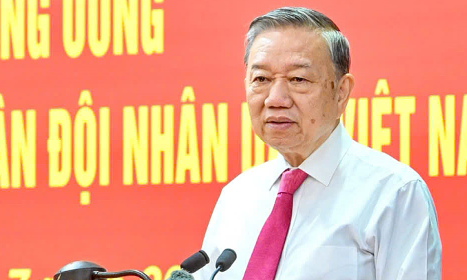 Tổng Bí thư Tô Lâm phát biểu tại buổi làm việc với Tổng cục Chính trị, ngày 23/7. Ảnh: Việt Trung