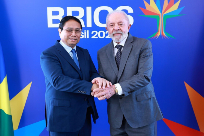 Thủ tướng Phạm Minh Chính và Tổng thống Brazil Lula da Silva tại thành phố Rio de Janeiro ngày 5/7. Ảnh: TTXVN