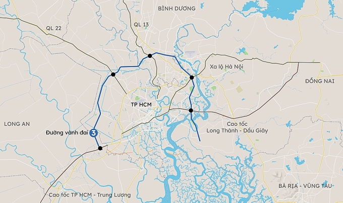 Hướng tuyến Vành đai 3 TP HCM. Đồ họa: Khánh Hoàng