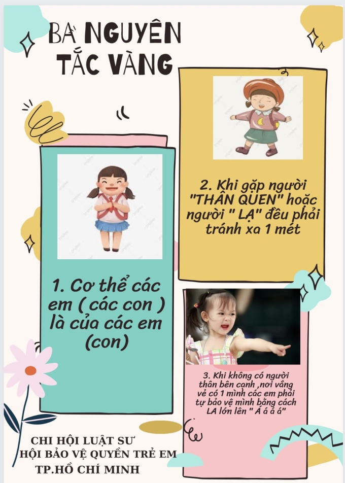 Ba nguyên tắc vàng Chi hội luật sư Hội bảo vệ quyền trẻ em TP.HCM tuyên truyền để trẻ tránh bị xâm hại tình dục.