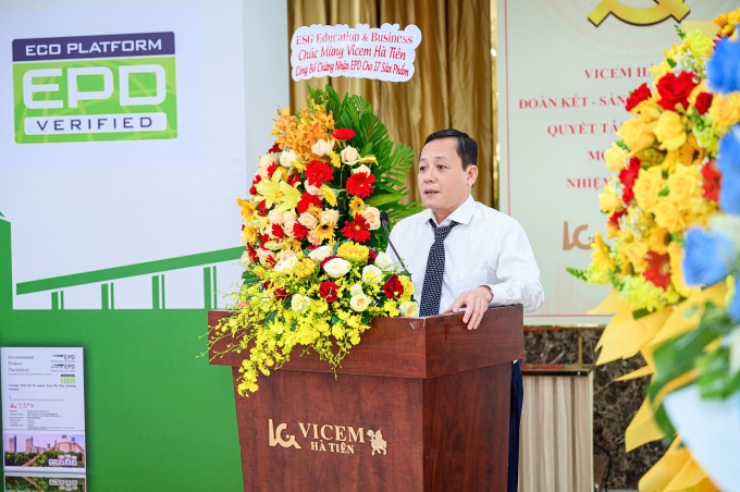 Ông Nguyễn Quốc Thắng, Tổng giám đốc Vicem Hà Tiên phát biểu tại sự kiện. Ảnh: Vicem Hà Tiên