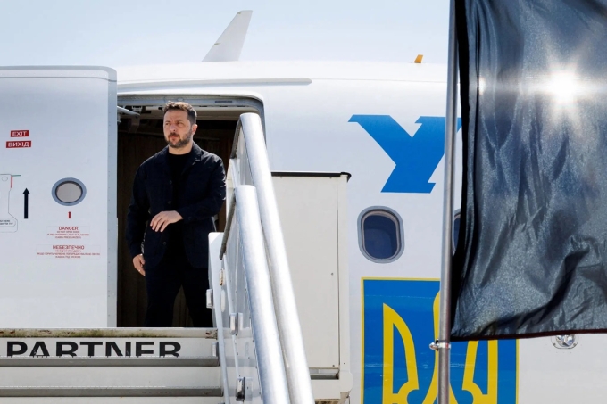 Tổng thống Ukraine Volodymyr Zelensky đến Bỉ để tham dự một cuộc họp trực tuyến với các lãnh đạo châu Âu ở Brussels hôm 17/8. Ảnh: AFP