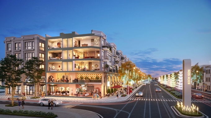 Phối cảnh dãy căn shophouse tại dự án. Ảnh: SGO Land