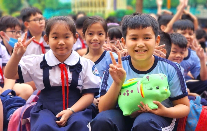 Học sinh trường Tiểu học Đặng Trần Côn, TP HCM. Ảnh: Fanpage nhà trường
