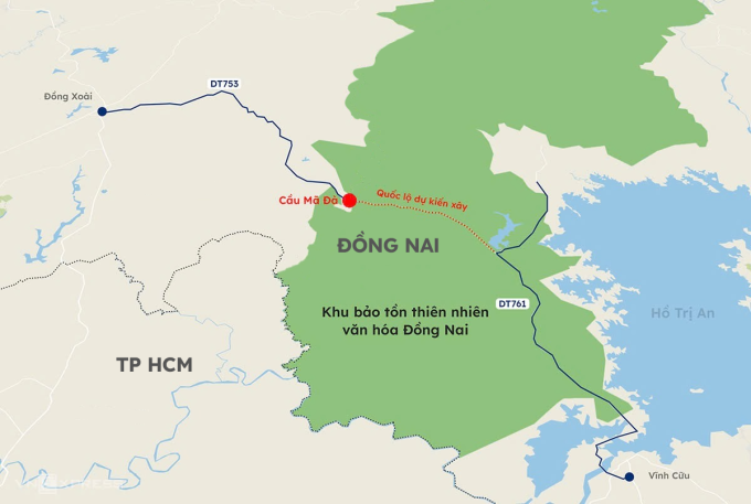 Vị trí cầu Mã Đà và các tuyến đường kết nối. Đồ họa: Khánh Hoàng