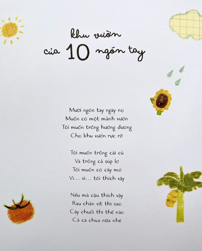 Bài thơ Khu vườn của 10 ngón tay, in trong tập thơ Vương quốc nhỏ bí mật của Lã Thanh Hà. Ảnh: Crabit Kidbooks