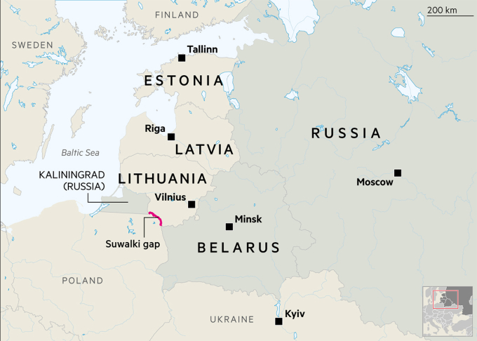 Vị trí các nước Baltic, Nga và Ukraine. Đồ họa: FT