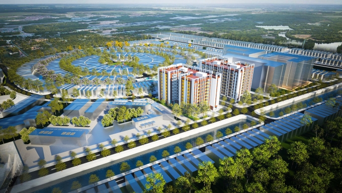 Phối cảnh công trình nhà ở xã hội đặt trong tổng thể Khu đô thị T&T Cà Mau. Ảnh: T&T Group