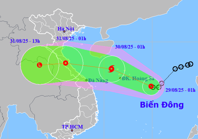 Dự báo hướng đi và vùng ảnh hưởng của áp thấp nhiệt đới. Ảnh: NCHMF