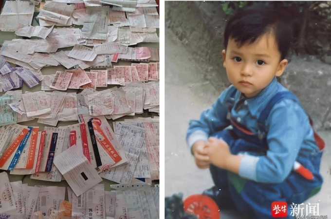 Chồng vé (trái) gia đình Lei đi tìm cậu bé (phải) suốt 26 năm qua. Ảnh: Sina