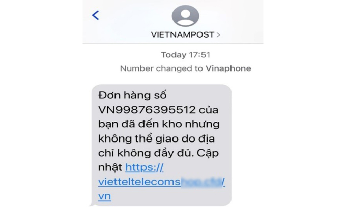 Nội dung tin nhắn lừa đảo được phát tán từ trạm BTS giả. Ảnh: Trung tâm II