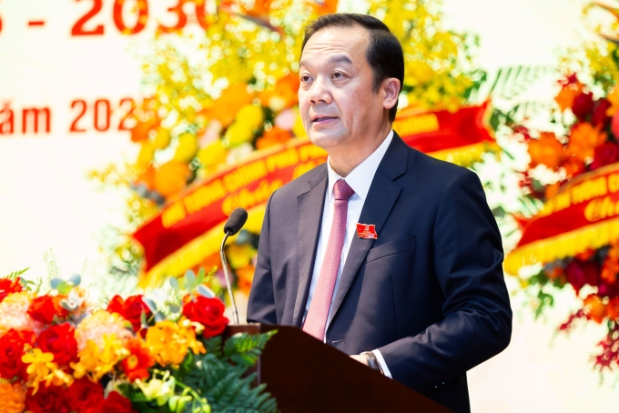 Thứ trưởng Phạm Đức Long trình bày báo cáo chính trị của Ban Chấp hành Đảng bộ. Ảnh: Đình Tùng